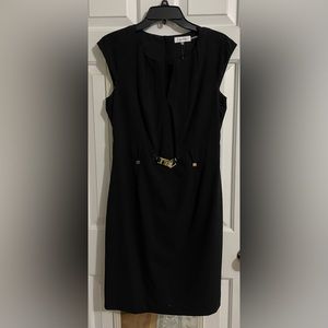 Calvin Klein Black Suit-dress, NWT, gold hardware, cap sleeve, fitted waist